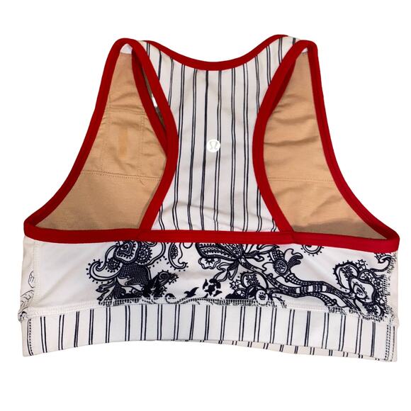 Lululemon Sports Bra V-neck Surplice Racerback Athletic, White/Black/Red Floral - Picture 2 of 3